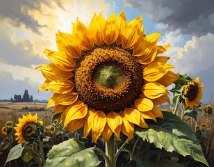 Sunflower field, vibrant colors