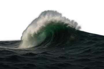 Obraz premium Powerful ocean wave breaking with dramatic green water and white crest, illustrating strength, energy, and motion on transparent background