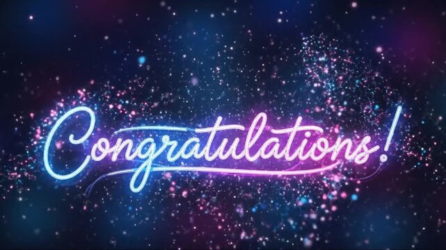 Vibrant Neon Celebration Message with Sparkling Cosmic Background
