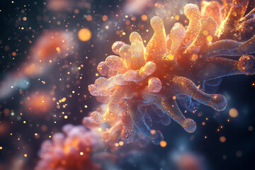 Colorful molecular structure showing futuristic biology, genetic mutations, and medical science, generative ai