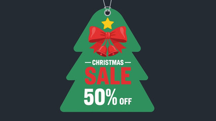 Christmas sale tag with 50% discount on a dark background