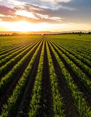 Sunrise over a perfectly cultivated field