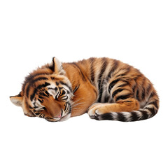 Obraz premium Tiger Cub Sleeps on a Soft Surface During the Day in a Bright Environment