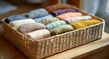 A clear storage container with neatly folded clothes tucked under a wooden bed frame, showcasing a minimalist home organization concept