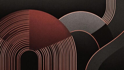 Geometric abstract art with overlapping semicircles and arcs outlined in pink on a dark background. Concept Geometric abstract art, Pink-outlined arcs, Overlapping semicircles, Dark background