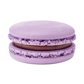 Delicious Purple Macaron With Chocolate Filling on White Background