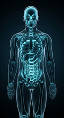 Glowing Neon Skeleton Inside Transparent Human Body 4K