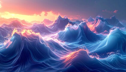Sunrise over a surreal, wavy landscape