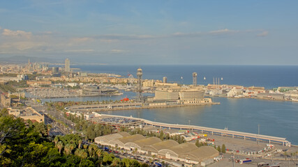 Fototapeta premium High angle view on the harbour of Barcelona and Balearic sea Catalonia, Spain 