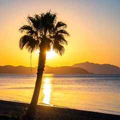 Sunrise palm tree on beach