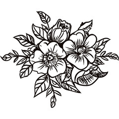 Hand Drawn Floral Bouquet Line Art Illustration in Black and White