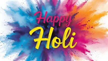 Vibrant holi celebration with colorful powder explosion and joyful greetings