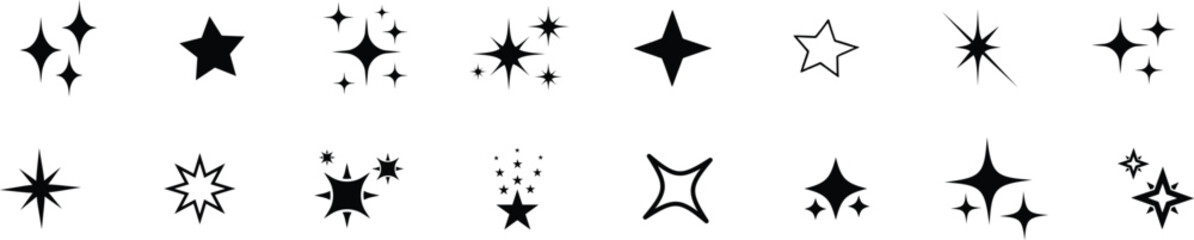Sparkle star icon set. Sparkle, stars or shine icon set vector collection of different stars in black color. © Abdul