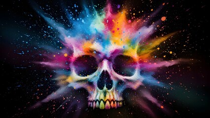 Vibrant holi celebration with psychedelic skull design