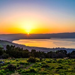 Sunrise over a tranquil lake