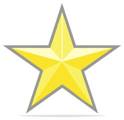 Obraz premium Shiny yellow five pointed star graphic with golden facets representing excellence and top rating