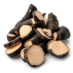 Close up of fresh Thai black ginger root. Kaempferia parviflora natural herb for healthy alternative medicine isolated