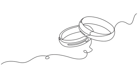 Wedding Ring continuous one line drawing minimalism design, couple wedding rings one continuous line drawing vector, Wedding rings line vector on white background,  proposal engagement or love concept