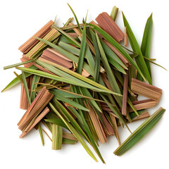 Aromatic pile of dried and cut lemongrass with pandan leaf. natural, fresh herb and ingredient for cooking or tea