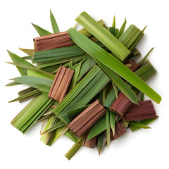 Calming pile of dried lemongrass and pandan leaf. An aromatic herbal ingredient for soothing tea or cooking