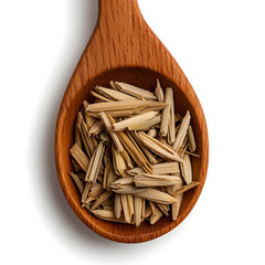 Aromatic crushed dried lemongrass in wooden spoon. natural herbal ingredient for healthy cooking and fragrant tea