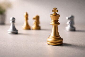 Golden King Chess Piece Leading Strategic Game