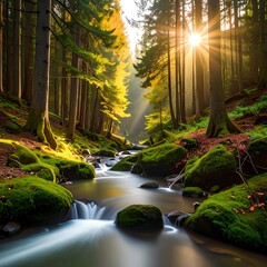 Sunlit forest stream