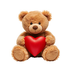 Obraz premium Soft Teddy Bear Holding Red Heart on White Background for Gift and Decoration
