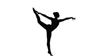 Silhouette of a woman performing a ballet pose with one leg lifted and arms extended © Vector Art