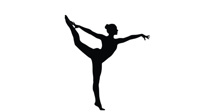 Silhouette of a woman performing a ballet pose with one leg lifted and arms extended