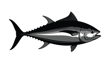 Obraz premium Black and white tuna fish with detailed fins and scales