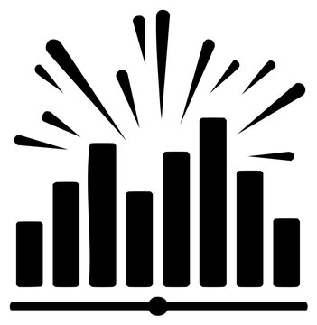 Black graphic equalizer bars with radiating sound waves and a slider control