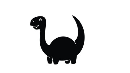 Fototapeta premium Black cartoon dinosaur with smiling face and long neck 1