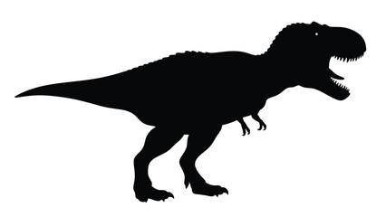 Fototapeta premium Black silhouette of a dinosaur with sharp teeth and long tail