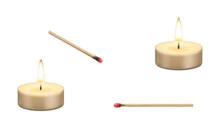 Tealight candles and matches isolated on transparent background