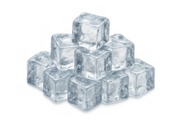 Stack of translucent ice cubes forming a pile, chilling drinks and cooling beverages with frozen water