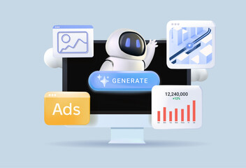 Generative engine optimization adapts SEO for AI-driven search experiences, 3D vector illustration. Generative engine optimization supports content visibility. Search generative experience SEO AI