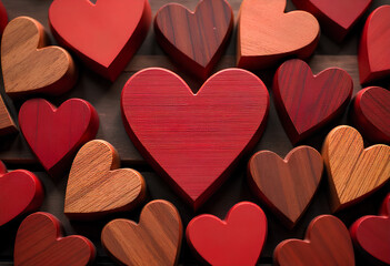 Obraz premium Dense wooden hearts in rich autumnal colors create a modern, organic accent for contemporary home decor and wall art.