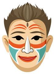 Smiling face with colorful mask and decorative elements illustration