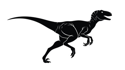 Obraz premium Black silhouette of a theropod dinosaur with visible skeletal structure skeleton