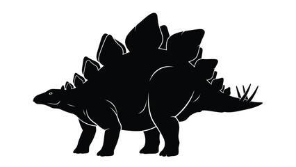 Black silhouette of a stegosaurus dinosaur with spikes and plates white © Salman