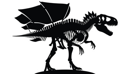 Black silhouette of dinosaur skeleton with wings and tail spikes © Salman