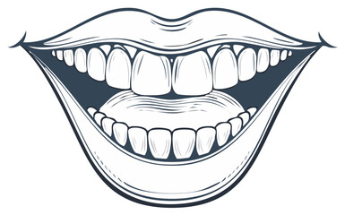 Wide open happy mouth illustration showing healthy teeth and tongue