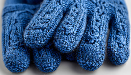 knitted gloves. gloves isolated on white background. gloves a top view.blue gloves .