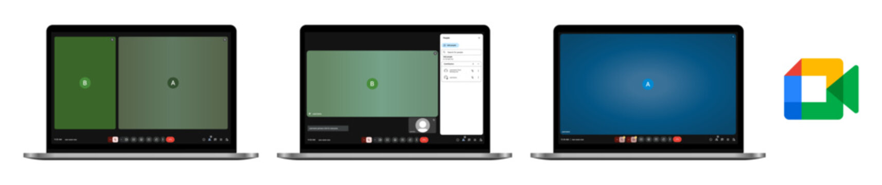 Google Meet web video conference on MacBook for remote work meetings and online business collaboration,
professional virtual team communication and corporate video calling interface