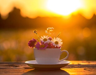 Sunset flowers in a cup