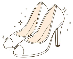 Sparkling elegant white high heels pair illustration with peep toe design