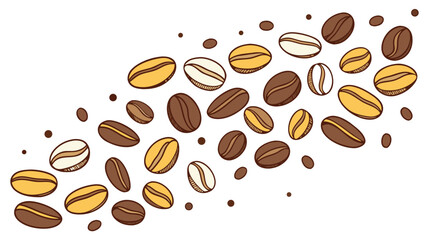 Obraz premium Assorted coffee beans scattered on white background Vector