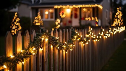 Fototapeta premium Warmly lit christmas fence