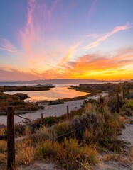 Sunset over a coastal marsh